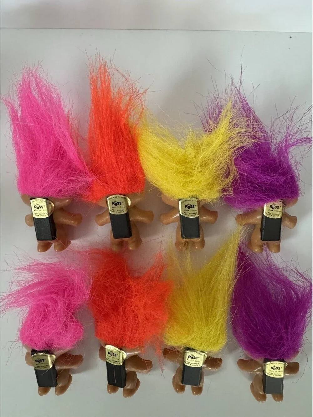 Vintage Russ Mini Magnet Good Luck Troll Lot of 8 2” Neon Hair Original Stickers
